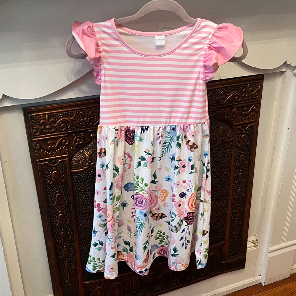 Charming Pink Striped Floral Kids Dress